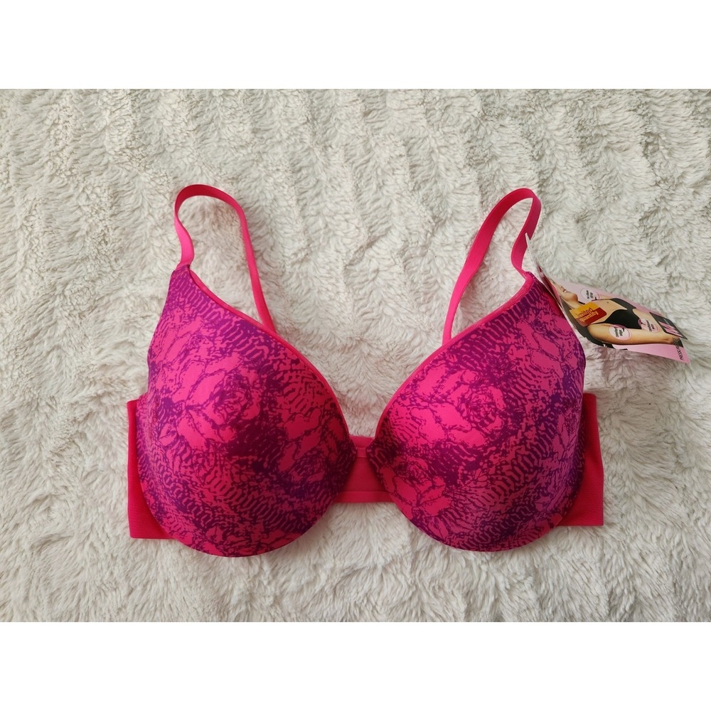 Maidenform Comfort Devotion T-Shirt Bra 36D Pink Purple Lace Print NWT 07219